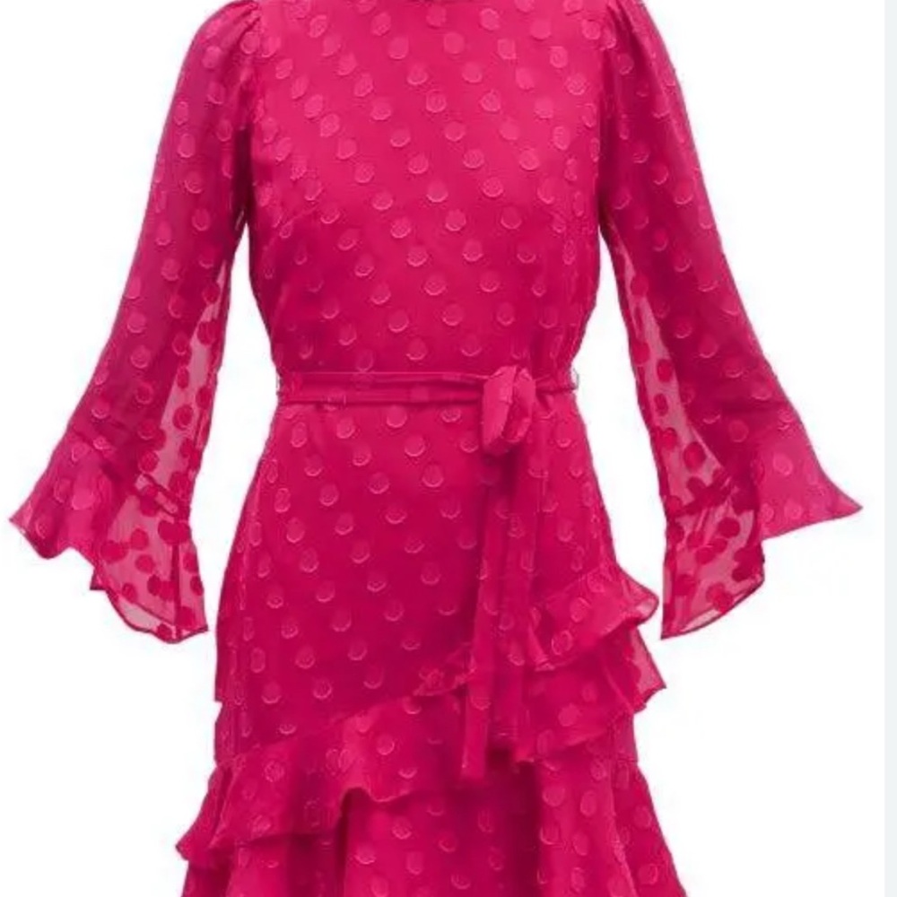 🩷 NEW SALONI Marissa Polka Dot Ruffle Dress Fuchsia Pink - Picture 3 of 8